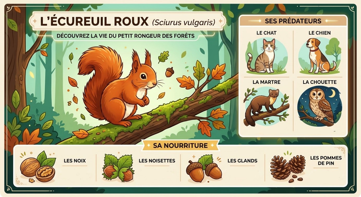 informations sur les prédateurs et la nourriture de l'écureuil roux