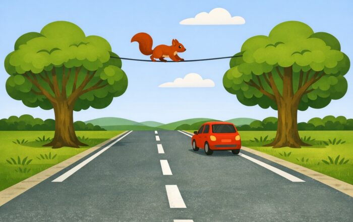 un écureuil traverse sur un écuroduc en toute sécurité